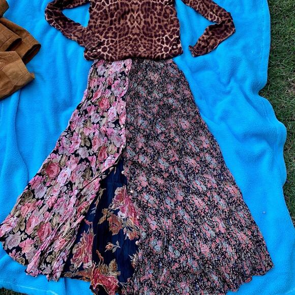 VINTAGE 90s ALEXANDER BROWN FLORAL PATCHWORK BUTTONFRONT SKIRT BOHO HIPPIE GYPSY - Picture 1 of 8